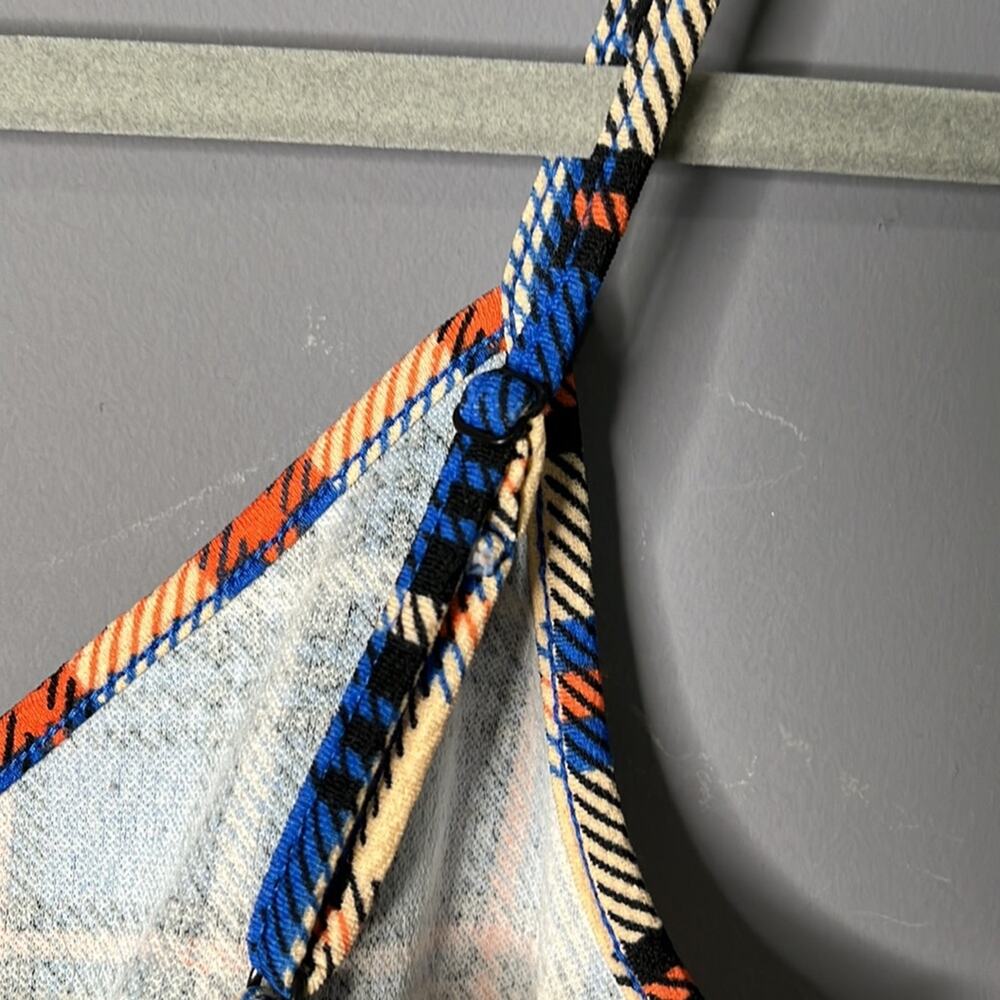SHEIN Blue Orange Plaid Spaghetti Strap Mini Dress Small - Picture 5 of 8